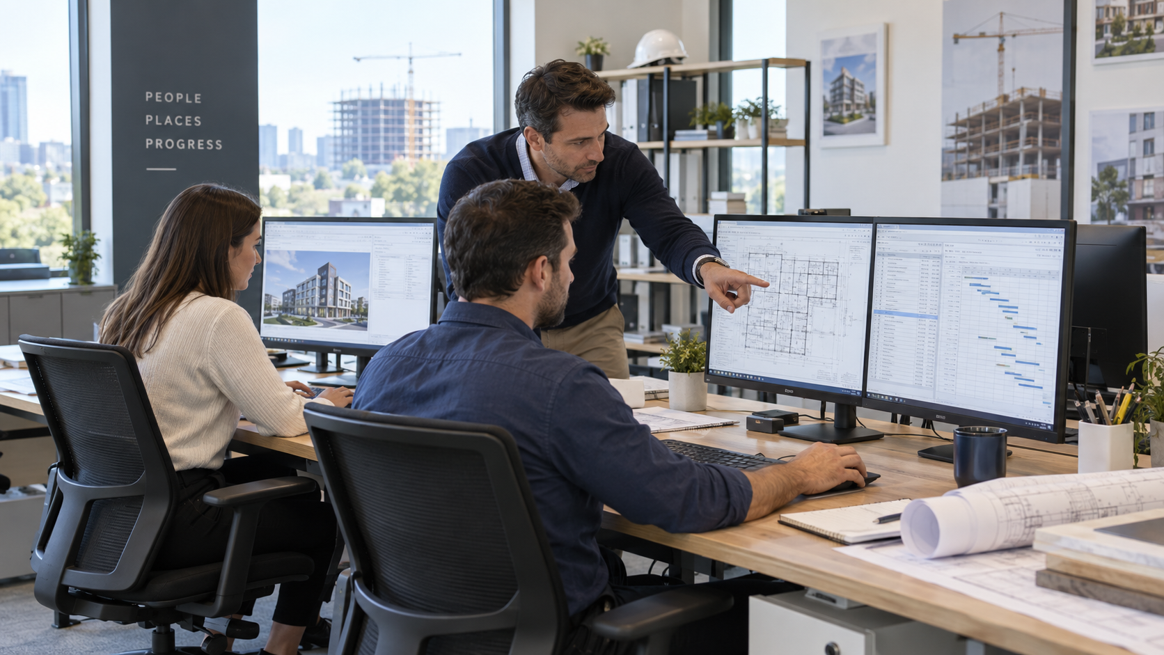 Équipe travaillant sur ordinateur dans un bureau