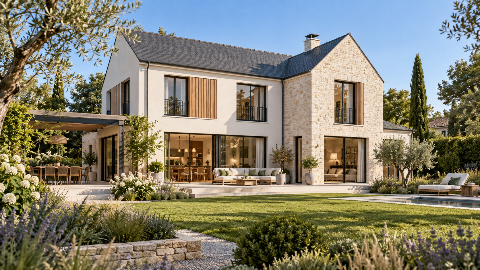 Illustration d’un avant-projet de maison contemporaine avec jardin